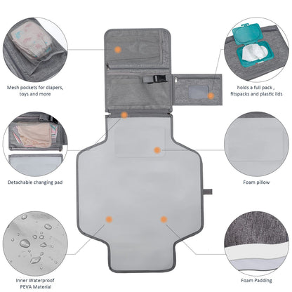 Portable Waterproof Diaper Changing Mat with Pockets