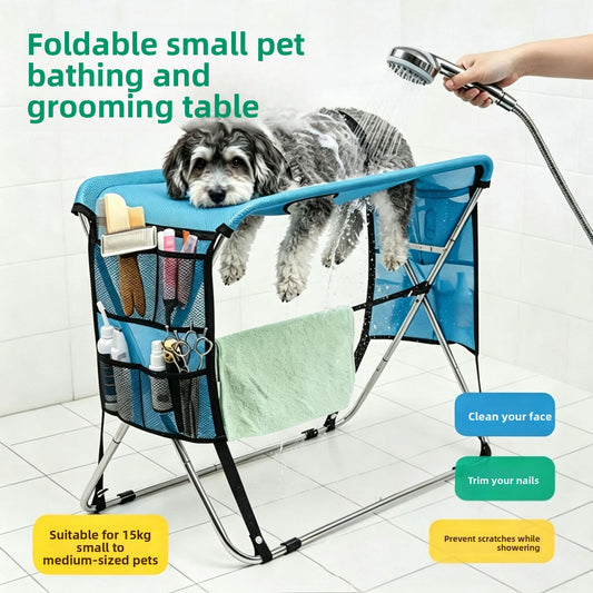 Foldable Pet Grooming & Bathing Table with Storage
