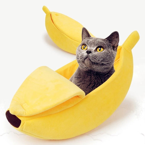 Funny banana-shaped plush cat and dog bed house cave for cozy sleeping