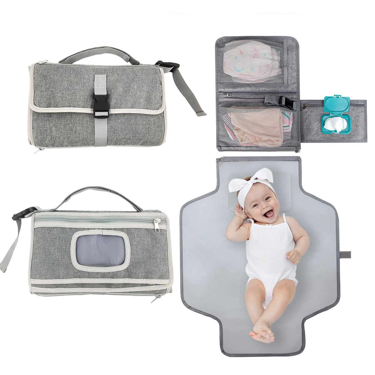 Portable Waterproof Diaper Changing Mat with Pockets