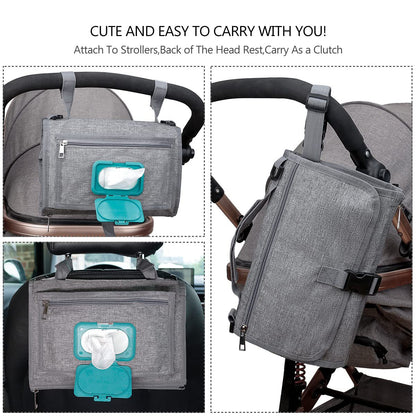 Portable Waterproof Diaper Changing Mat with Pockets
