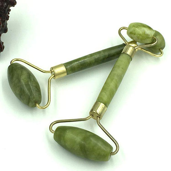 Double head jade facial massage roller for cooling anti-aging and lymphatic drainage